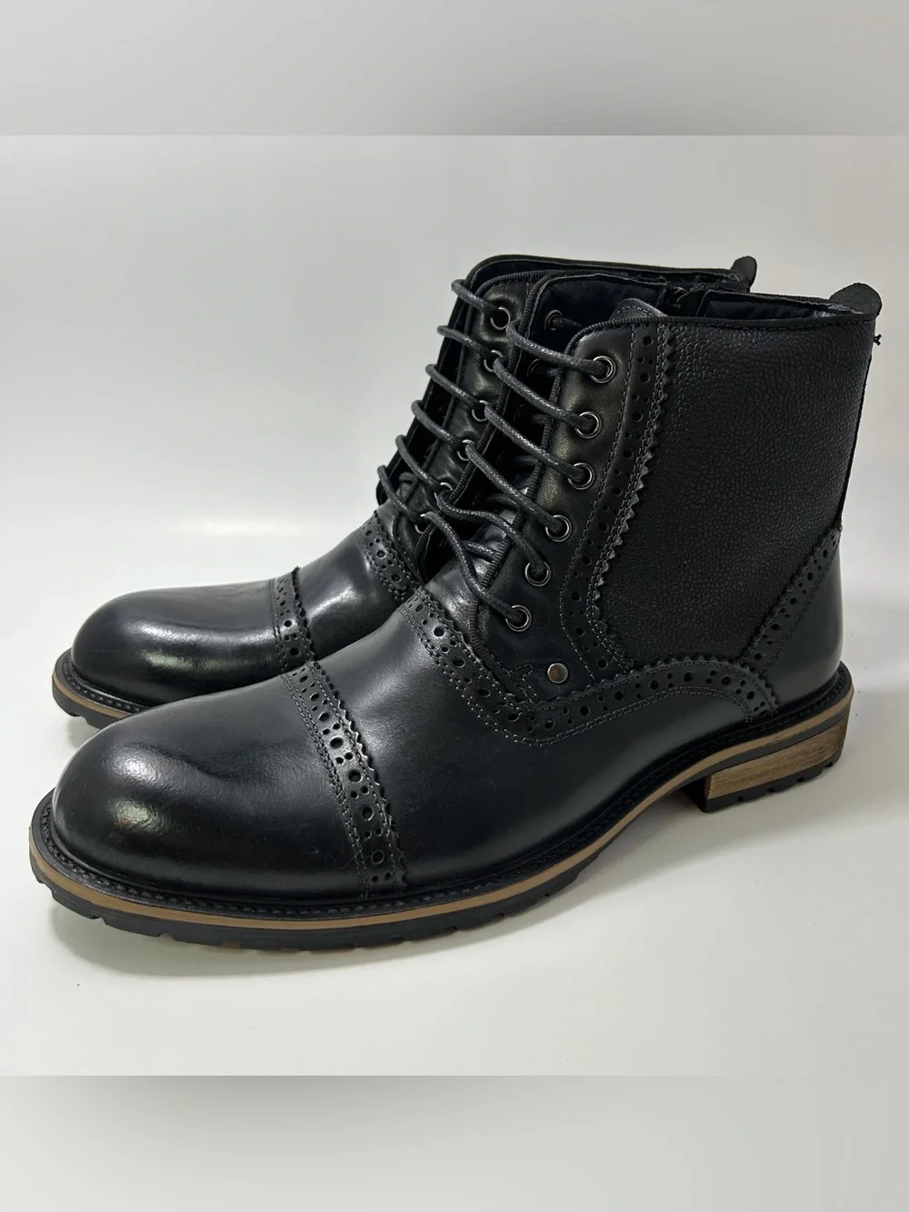 Steve Madden Men's Boots Sz 10 Lace Up Combat Style Blue Settler Dress Side Zip